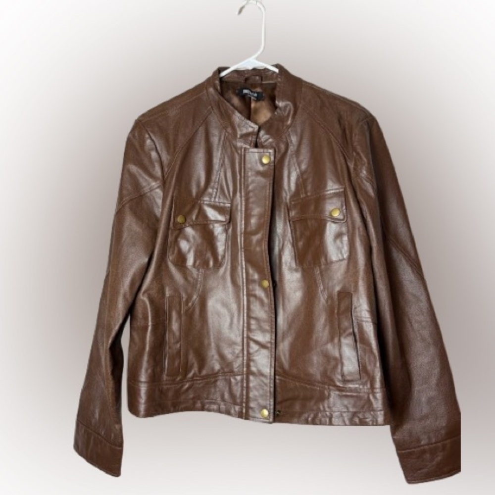 Metrostyle Brown Leather bomber jacket, women’s size 14